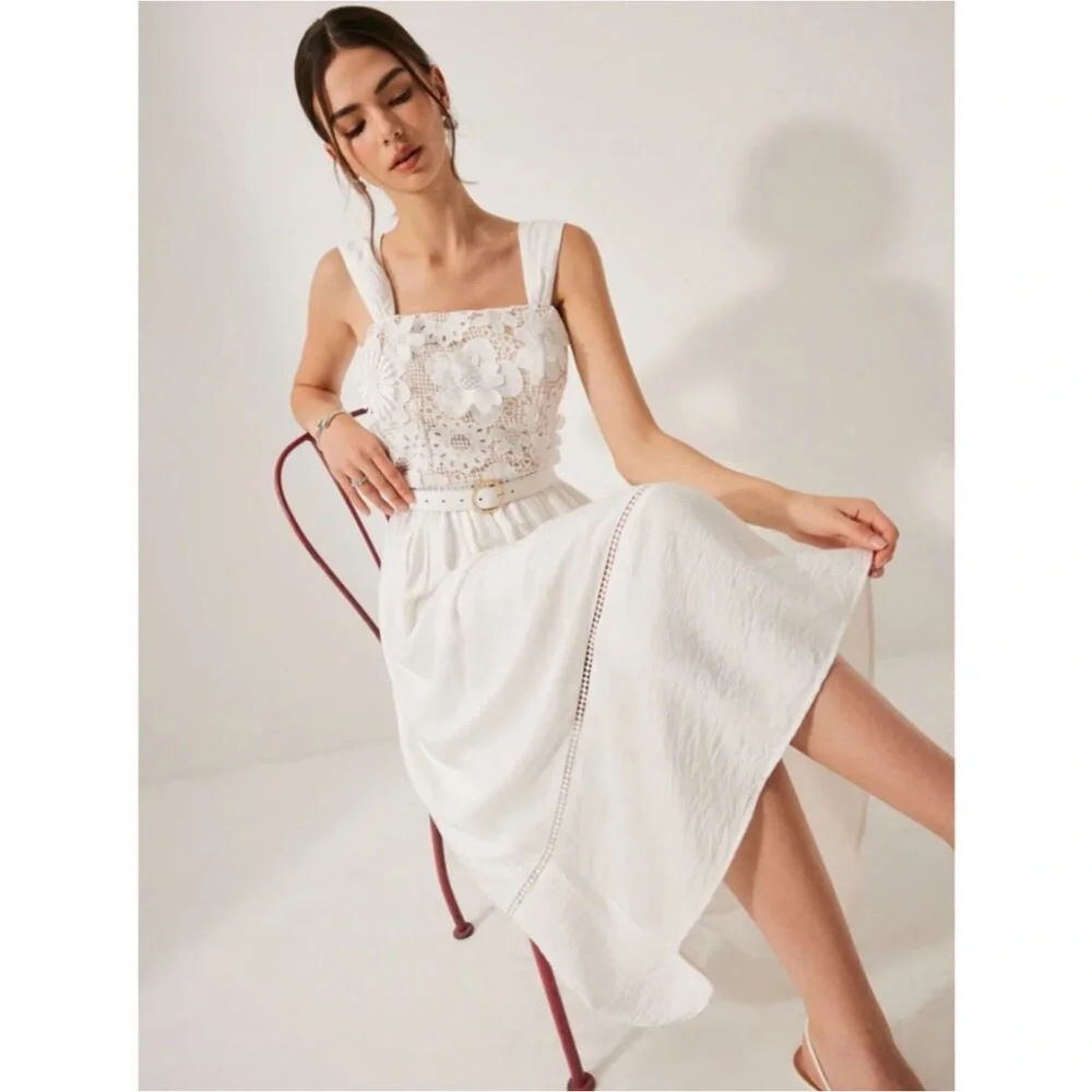 NWT Commense White Floral 3D Lace Maxi Dress - Picture 4 of 16